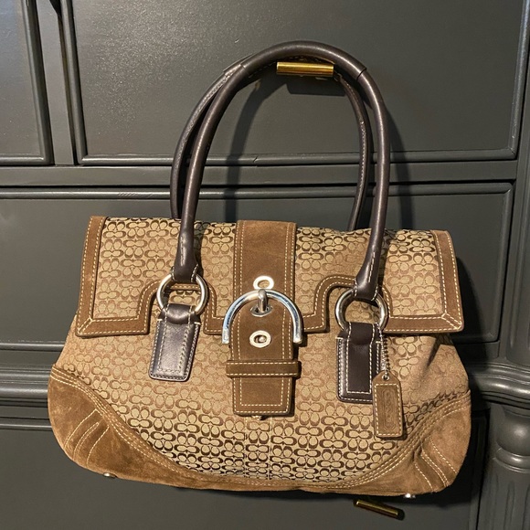 Vintage Coach brown suede and logo handbag - Picture 1 of 6